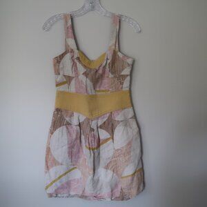 Anthropology Lauren Moffatt Linen Fit & Flare Dress Sz 2 Lined Fall Dress Geo